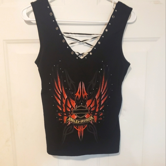 Harley-Davidson Tops - Harley Davidson black deep v tank top wih graphic design